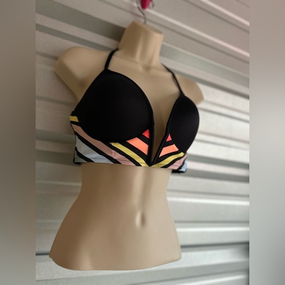 Victoria’s Secret PINK! Multi-Colored Plunge Bikini Top Size Large Like New - Picture 3 of 11